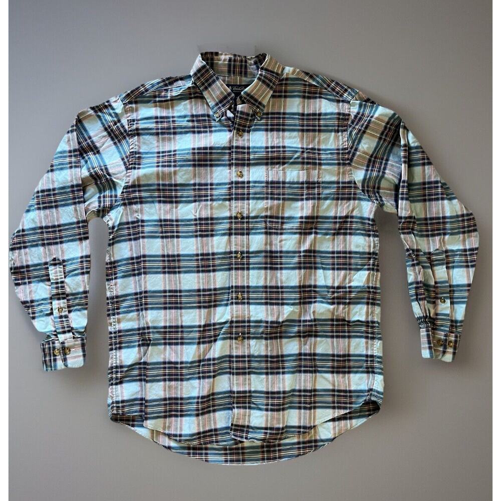 Vintage Brooks Brothers Italy Plaid Button Down Shirt Size Large 100% Cotton